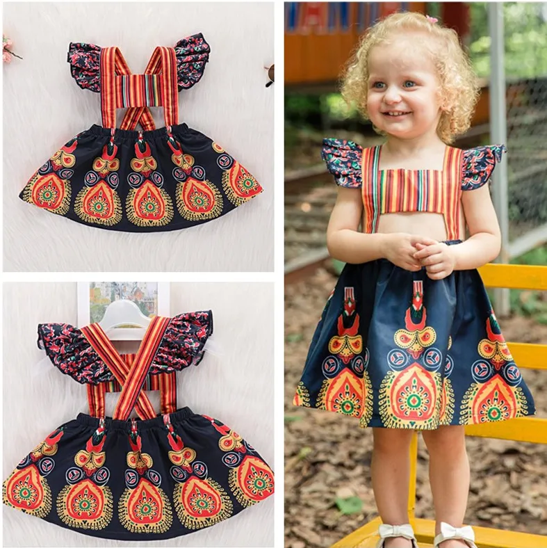 Baby Clothes Kids Clothing 2019 Summer Toddler Girls National Style Printing Dresses Sleeveless Simple Expansion Skirts Girls Beach Dresses