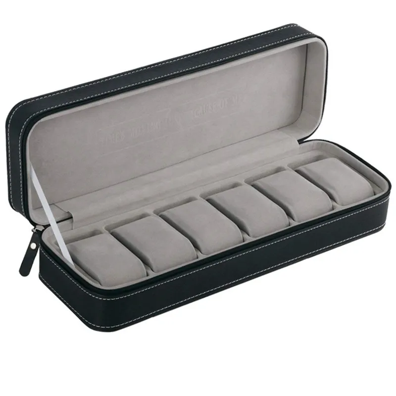 6 Slot Watch Caixa Portátil Zipper Case Coletor de Armazenamento Jóias Caixa De Armazenamento (Preto)