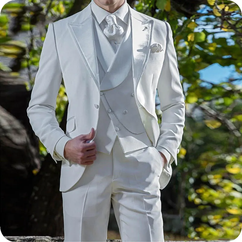 Białe Mężczyźni Garnitury Dla Garnitury Ślubne Oblubieniowe Custom Made Slim Fit Designer Formalne Męskie Groom Wear Prom Tuxedos Blazer Najlepszy człowiek Trajes Hombre