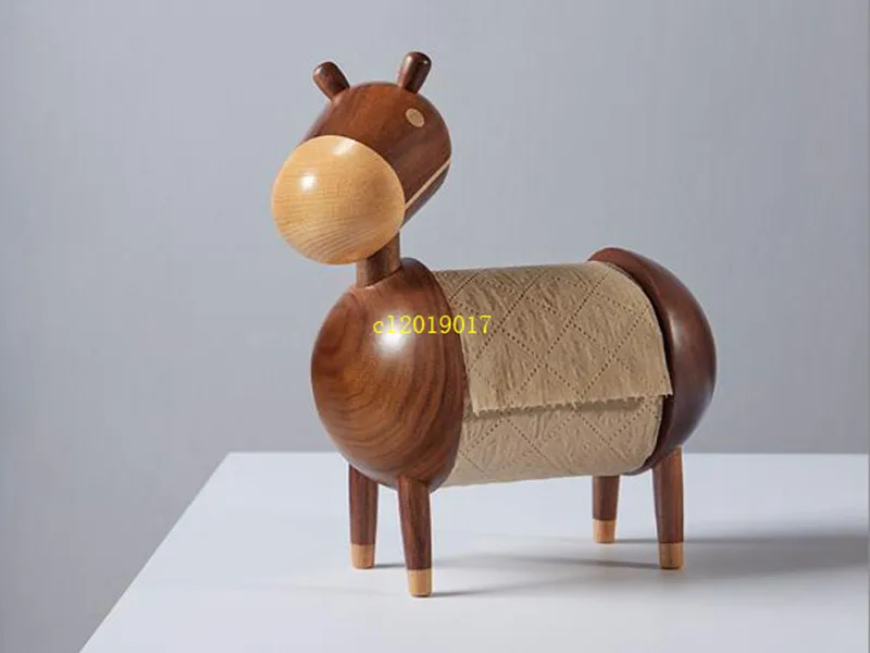 Creative Home Solid Wood Kitchen Paper Towel Holder Toilet Paper Roll Holder Cartoon Small Donkey Wooden Crafts Ornaments