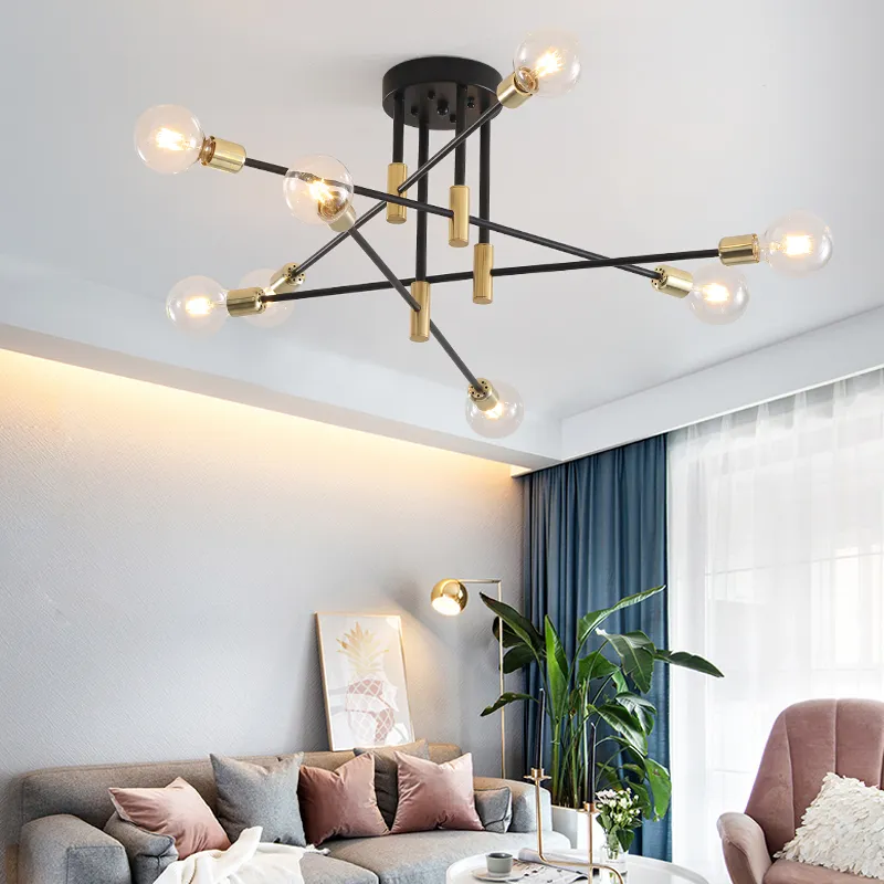 Éclairage De Lustre À LED Nordique Moderne Black E27 Edison 4/6/8