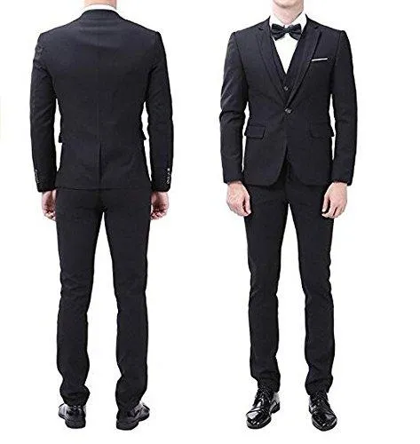 Ny Populär One Button Black Groom Tuxedos Notch Lapel Män Passar Bröllop / Prom / Middag Bästa Man Blazer (Jacka + Byxor + Vest + Slips) W228