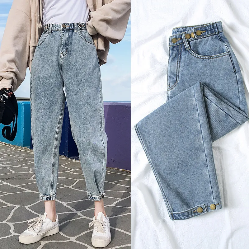 2020 vår sommar pojkvän jeans för kvinnor avslappnad lös vintage mamma jeans hög midja plus storlek denim byxor kvinnor