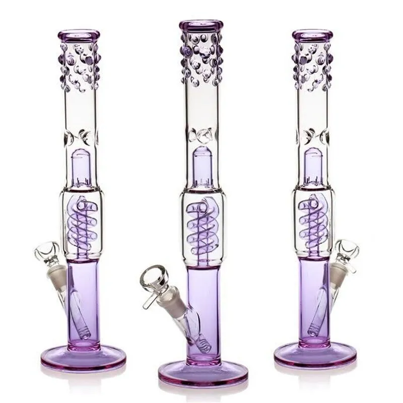 15 inch tall hookah straight ice glass big bong coil percolator water pipe with splash guard 14mm bowl downstem Grace Water Bongs Glass