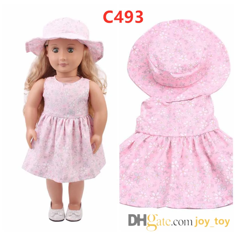 9 Styles 18 inch Doll One Piece Dress with Hat for 18 inch Doll Cloth Apparel