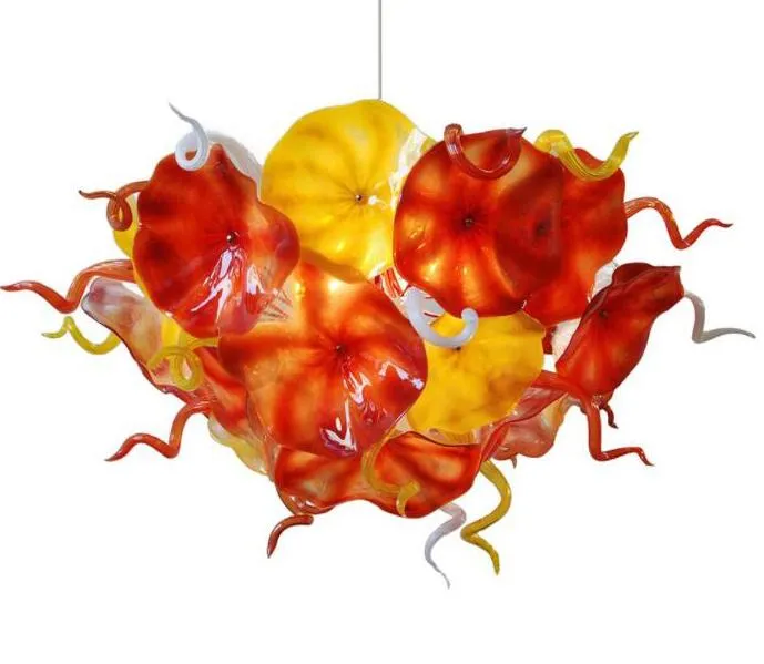 Italienische Blumenteller, mundgeblasene Glas-Kronleuchter, orange-gelbe Farbkette, LED-Leuchten-Kronleuchter