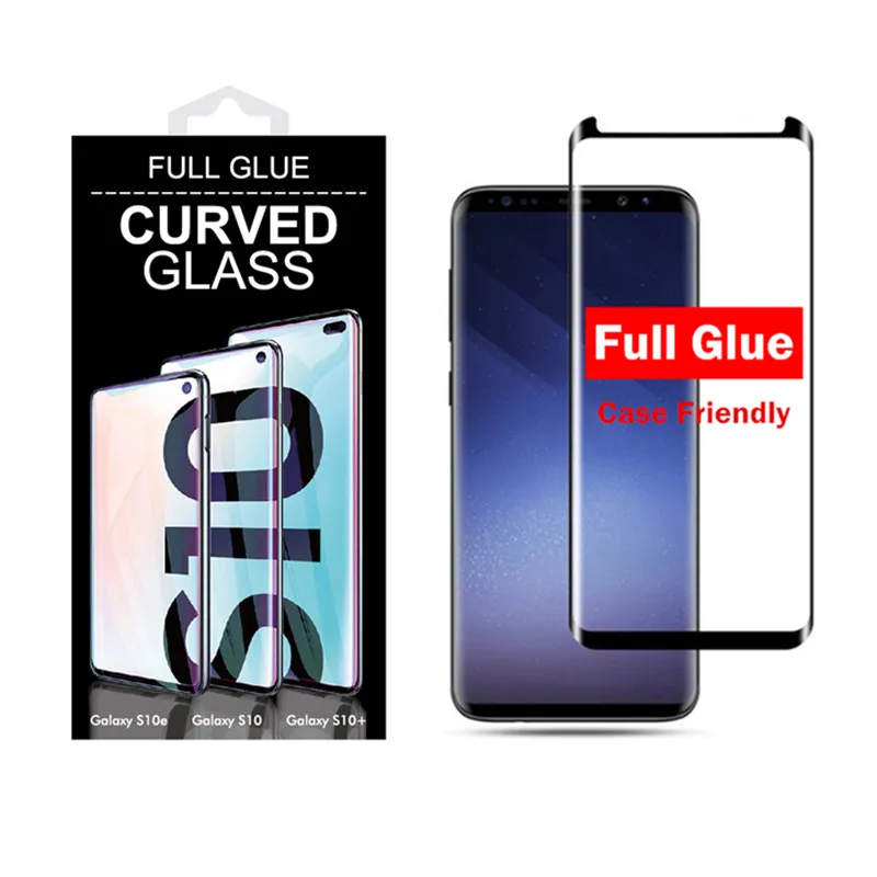 Verre trempé incurvé 3D Full Glue pour Samsung S20 Ultra Note 10 S10 Plus Protecteurs d'écran compatibles avec les étuis pour HUAWEI P30 P40 Pro