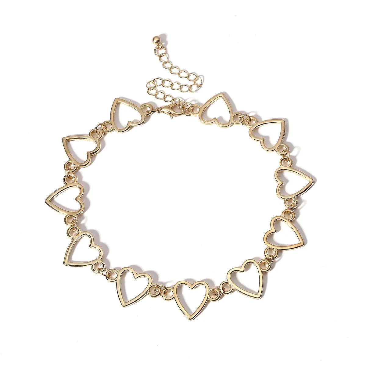 Hollow Heart Choker Naszyjnik Srebrny Złoty Kształt Kształt Kształt Naszyjnik Łańcuch Kobiety Biżuteria