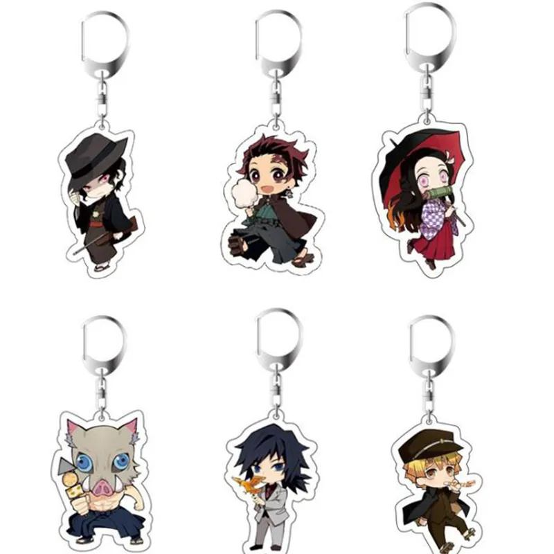 열쇠 고전적인 애니메이션 악마 슬레이어 : Kimetsu No Yaiba Key Chains 양면 키 체인 코스프레 아크릴 펜 던 트 열쇠 고리 홀더