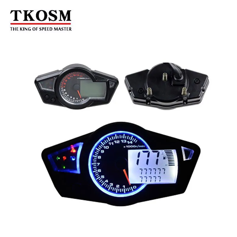 TKOSM 12V DC MPH/KMH Motorcycle LCD Digital Odometer Speedo Meter Tachometer Instruments Backlight Adjust 11000 14000 22000RPM