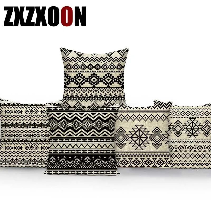 Nordic Style Black White Boho Mandala Геометрические хлопчатобумажные льняные декоративные подушки Cujines Decorativos Para диван подушка