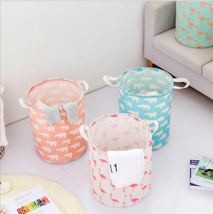 Foldable Laundry Storage Basket Flamingo Bear Printed Clothes Storage Bag Waterproof Home Sundries Storage Barrel Kids Toys Organizer DYP410