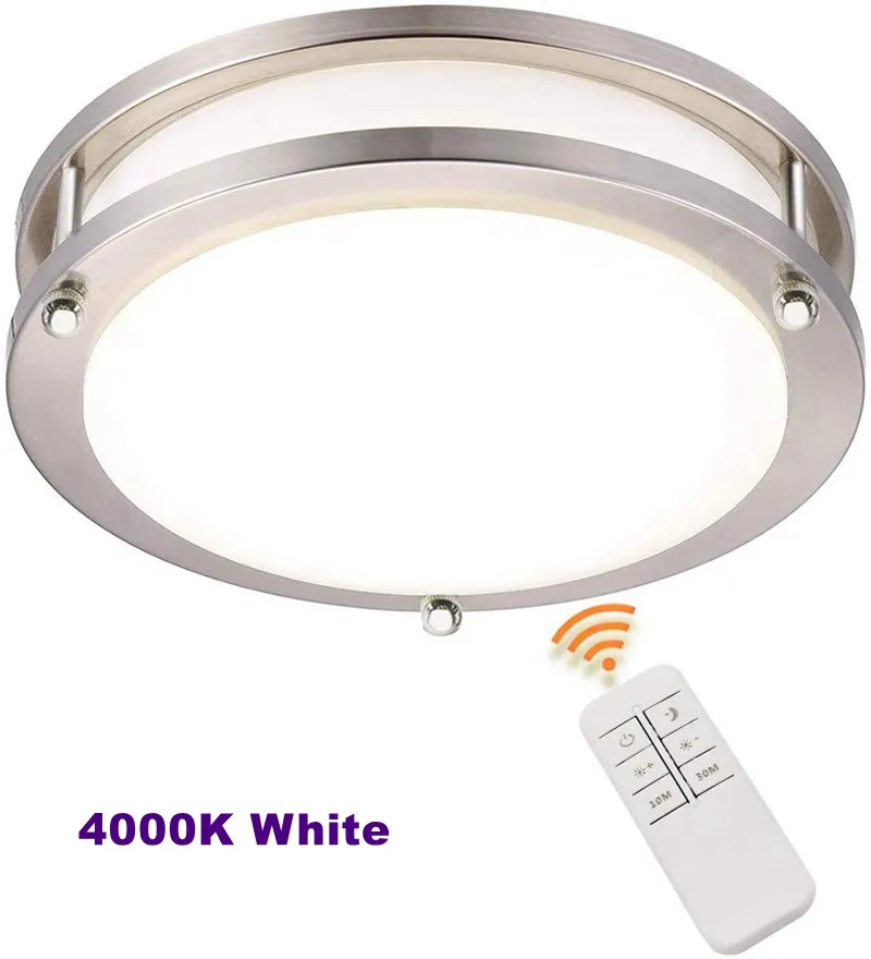 Plafonnier LED encastré avec télécommande, 10 pouces, 18W 1800 LM, 4000K Luminaire de plafond à montage rond à intensité variable à la lumière du jour