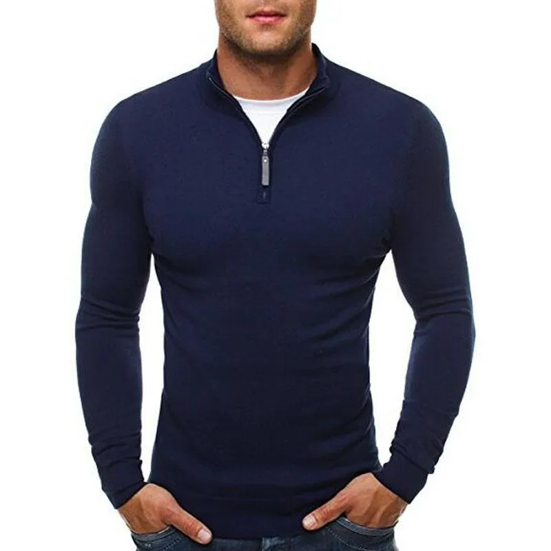 Mens tröjor för 2019 tröja pullover män casual slim passform stickad tröja herrklassisk dragkedja hög krage man tröja xxxl