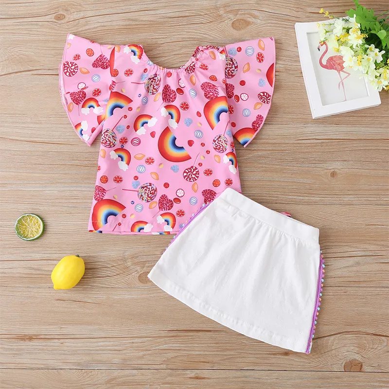 Girls Rainbow Balloon Tops+Skirts Outfits Summer 2020 Kids Boutique Clothing 1-4T Little Girls Casual Set Cute