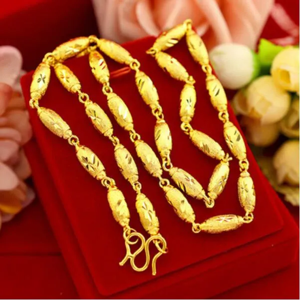 2019 Sand Gold Necklace Male Authentic 999 Gold Jewelry Authentic Thailand Big Gold Chain Thick Beads Long Time Not Fade253f