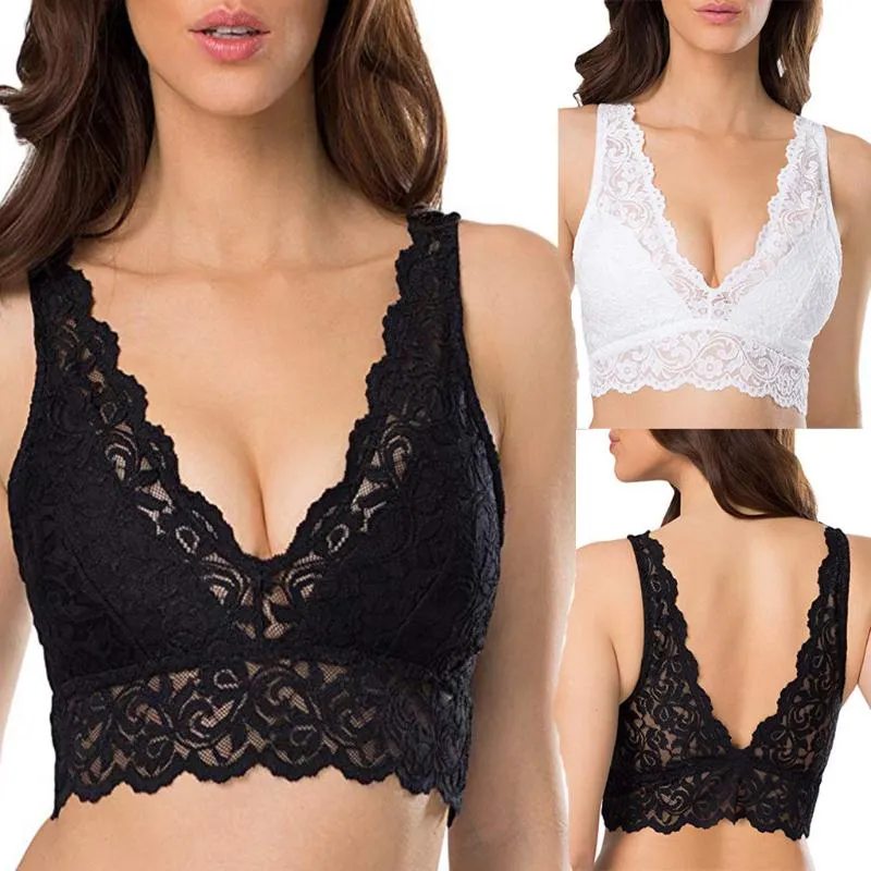 Kvinnor bh trådlösa bras för kvinnor underkläder spets sexig bralett push up bh plus storlek v-line remsor Backless bras stor storlek