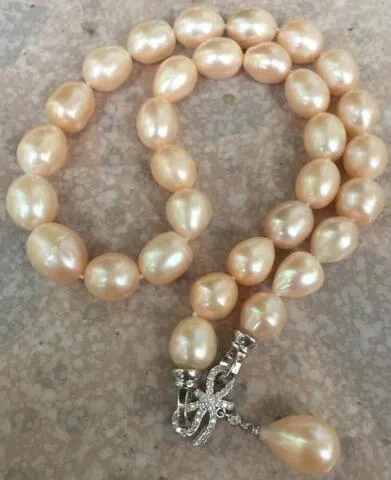 magnifique collier de perles de mer du sud 11-13mm baroques en or rose avec perle rose 18 pouces