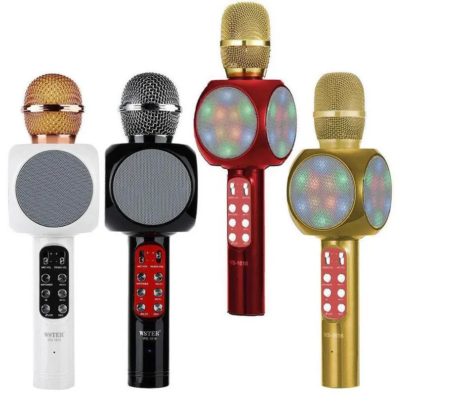 WS1816 Wireless Bluetooth KTV Karaoke Microphone Speaker USB LED Light Woodwind Instruments Accessories +Exquisite retail box