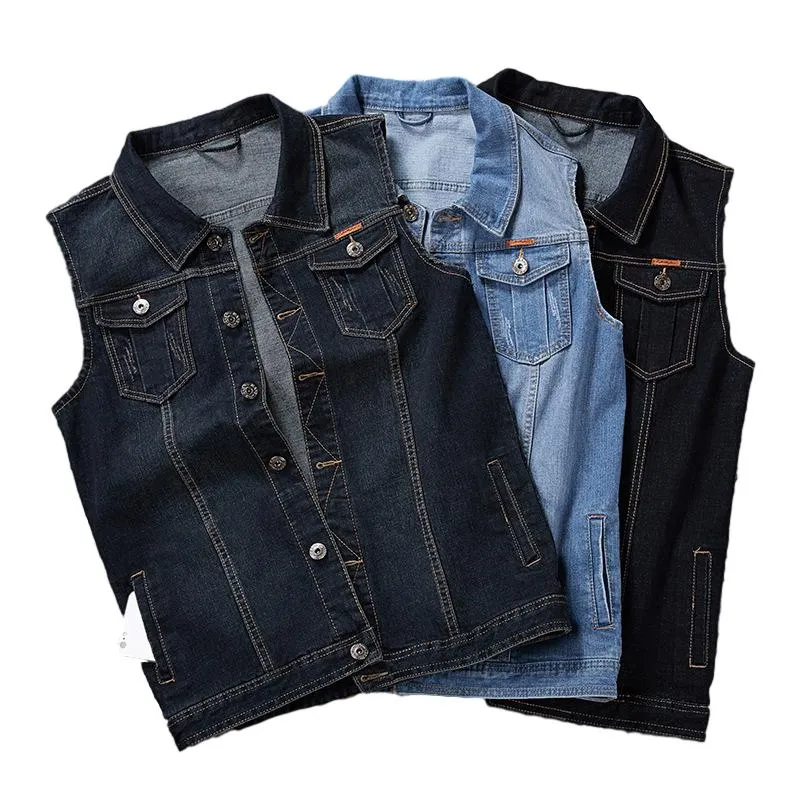 Idopy Classic Denim Vest Men Sleeveless Jean Jacket Vests Turn-down Collar Waistcoat For Men Big and Tall Plus Size M-8XL