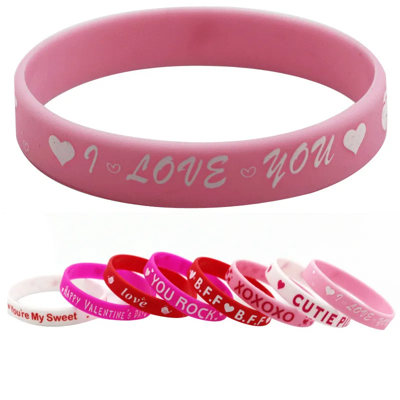 Free DHL 8 Styles Red Heart Wristbands For Women Men Rubber Bracelets