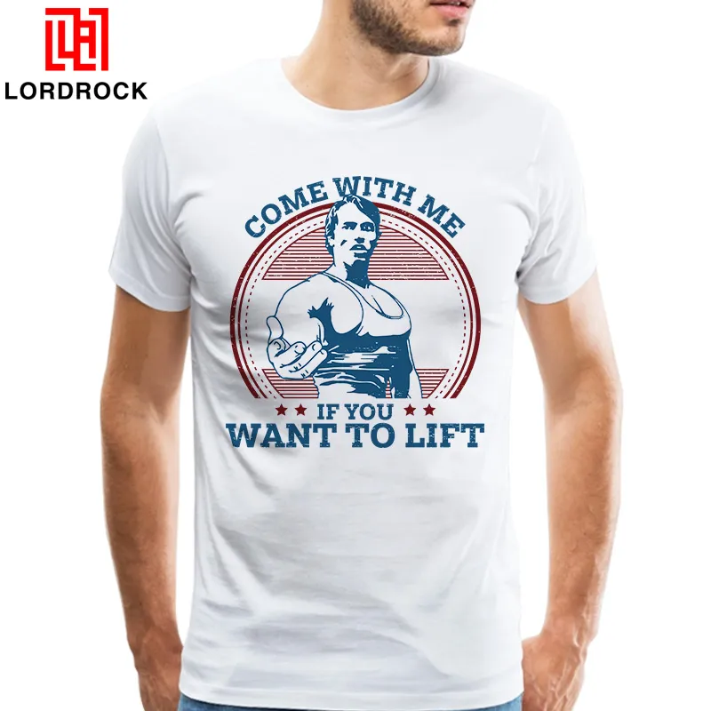 Männer Cooles Markendesign „Come With Me if You Want to Lift“ T-Shirt mit kurzen Ärmeln Arnold Schwarzenegger T-Shirt für Ehemann Geschenk-T-Shirt