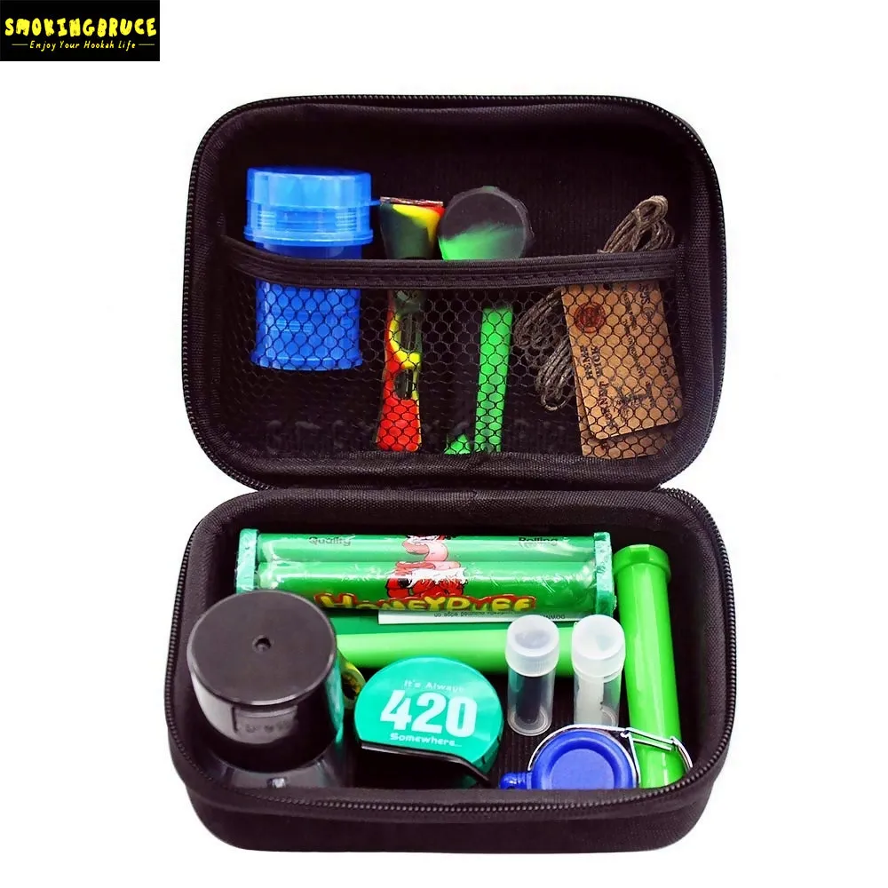 Premium Tobacco Bag Set Plastic Smoking Herb Grinder Storage Jar Metal Tin Silicone Smoking Pipe One Hitter Dugout Rolling Machine