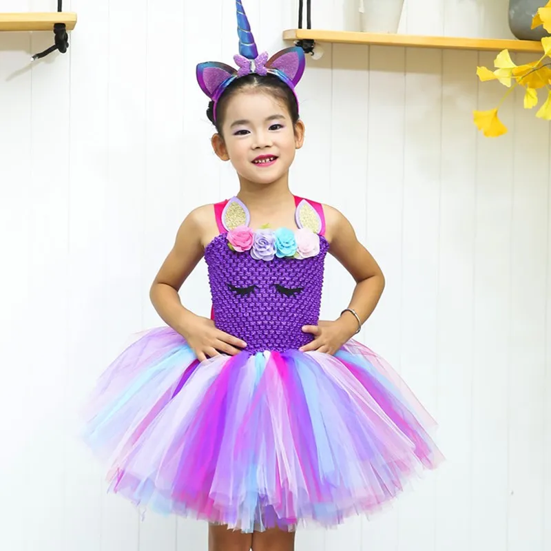 Tenue de fete enfant robe et serre tête licorne pour anniversaire