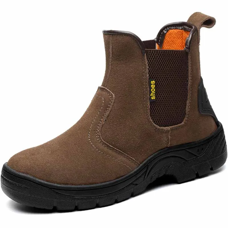 Hot Koop-Outdoor Koe Suède Leather Steel Toe Werklaarzen Schoenen Mannen Antislip Punctie Proof Safety Schoenen Boot