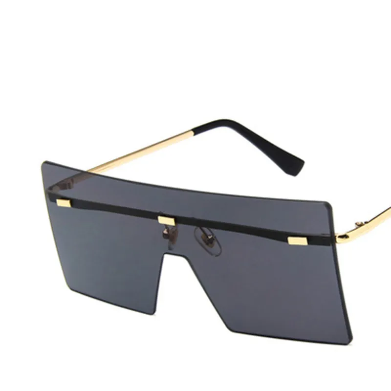 Unisex Fashion Oversized Square Rimless Sunglasses Women Flat top Big Sun Glasses Travel Gradient UV400