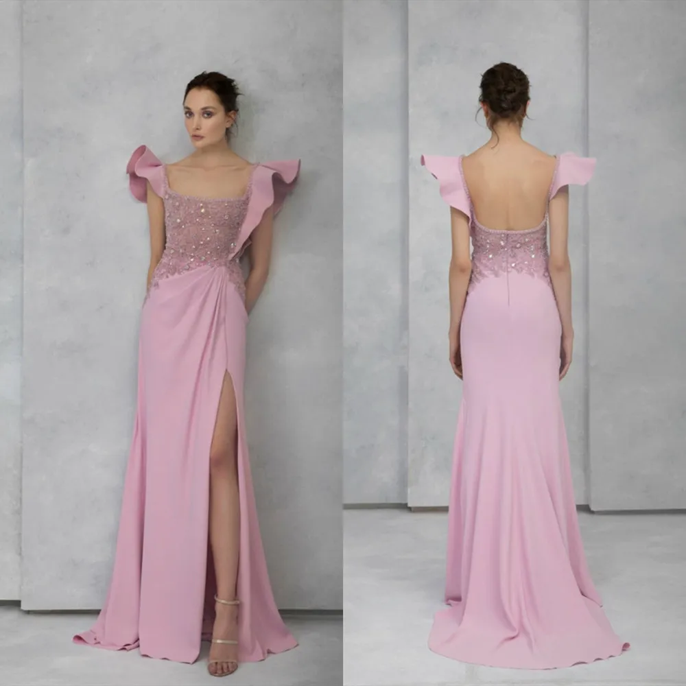 Tony Ward 2020 Vestidos de baile Cuello cuadrado Lado alto Apliques divididos Una línea de vestidos de noche por encargo Tren de barrido Vestido para ocasiones especiales