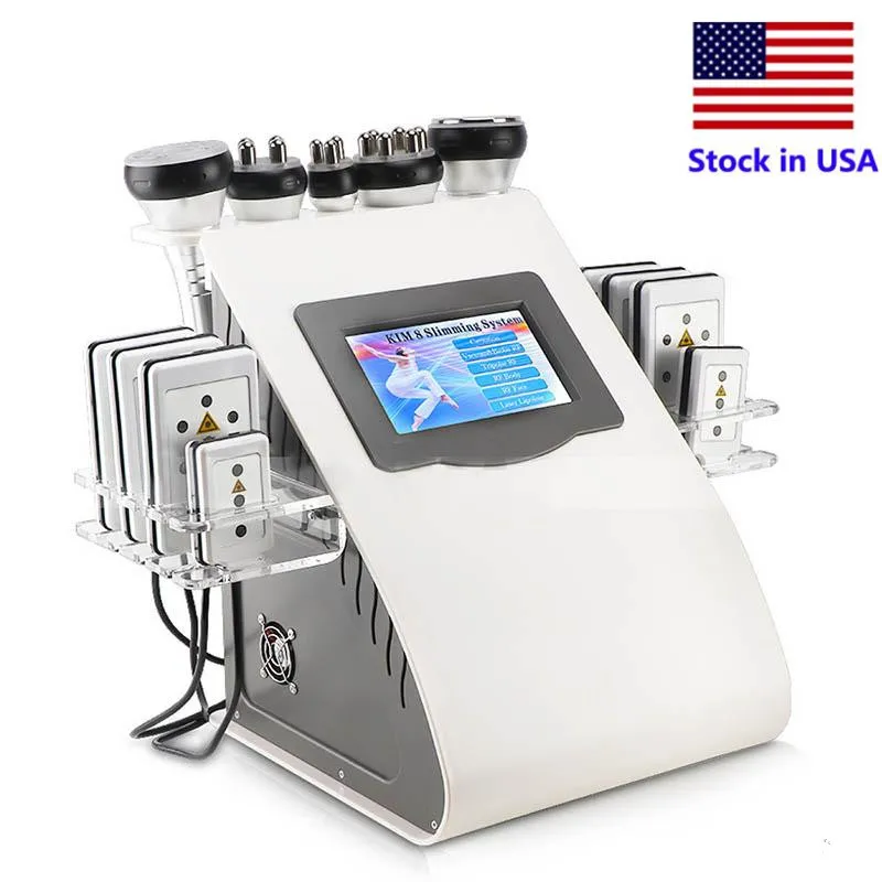 stock in USA Slimming 6 IN 1 40k Ultrasonic liposuction Cavitation 8 Pads Laser Vacuum RF Skin Care Salon Spa Beauty Equipment Machine