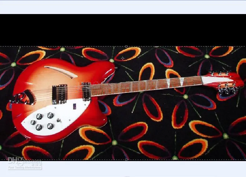 Glansfärg Fingerboard Cherry Sunburst 330 360 12 Strängar Semi Hollow Body Elektrisk gitarr, 2 utgångar, 5 knoppar