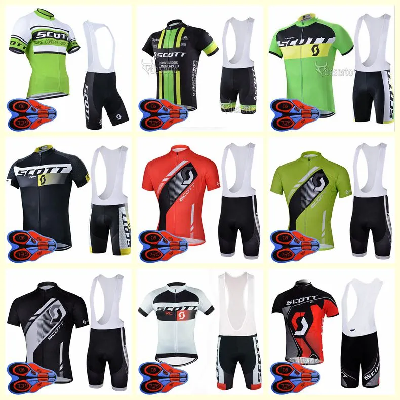 Scott Team Cycling Kortärmad Jersey Bib Shorts Sets Partihandel 9D Gel Pad Top Märke Kvalitet Bike Sportwear U82107