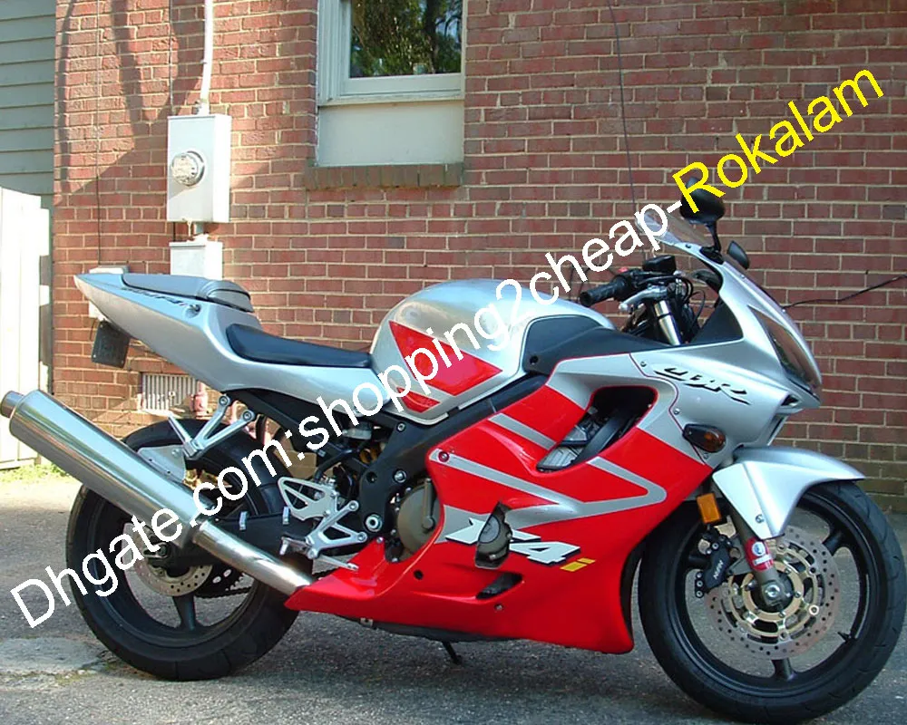 Moto Kroppsdelar för Honda Fairings CBR600F4I CBR600 F4I 01 02 03 CBR 600 Fairing Kit Silver Red 2001 2002 2003 (formsprutning)