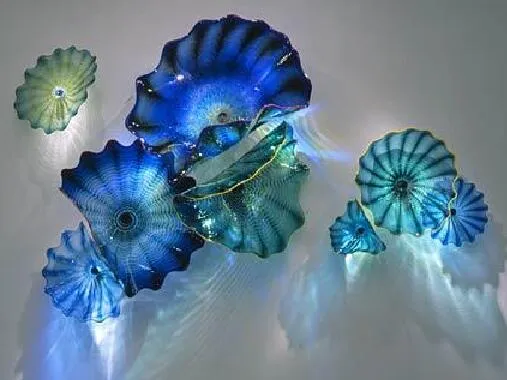 Murano Lamps Hanging Plate Arts Hand Blown Abstract Lamp Blue Glass Flower Wall Art