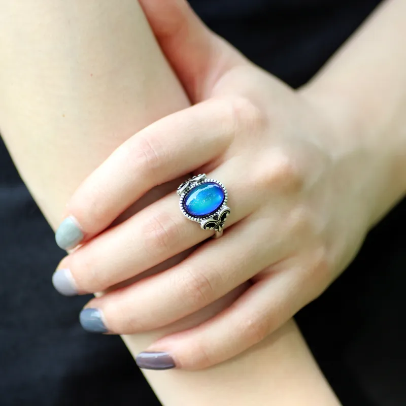 Vintage Bohemia Retro Color Change Emotion Feeling Metal Ring Temperature Control Mood Rings for Women MJ-RS008