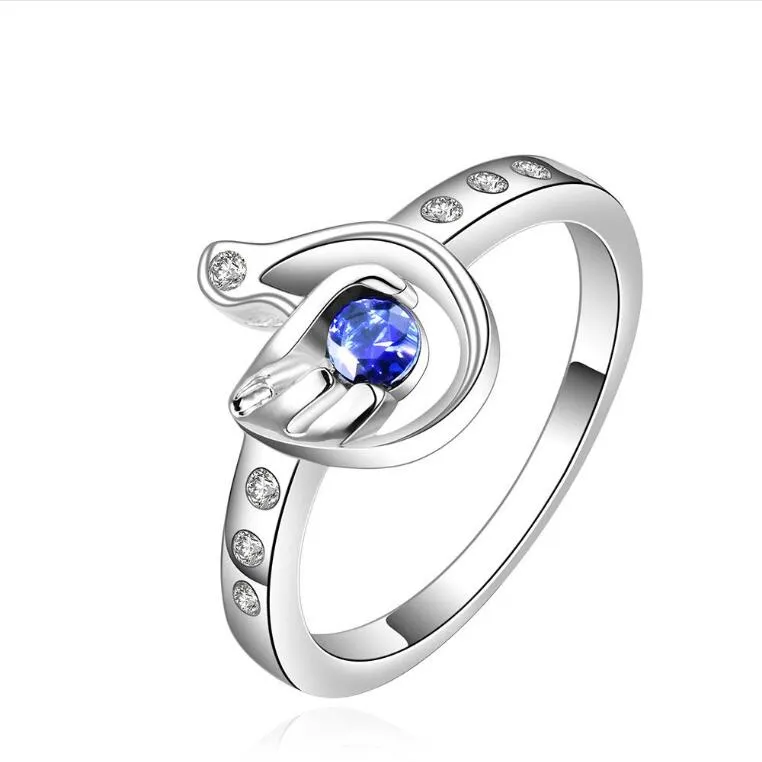 Spedizione gratuita Epacket DHL Anello in argento sterling placcato con zircone blu DASR534 Taglia USA 7; Piatto da donna in argento 925 con anelli con pietre laterali