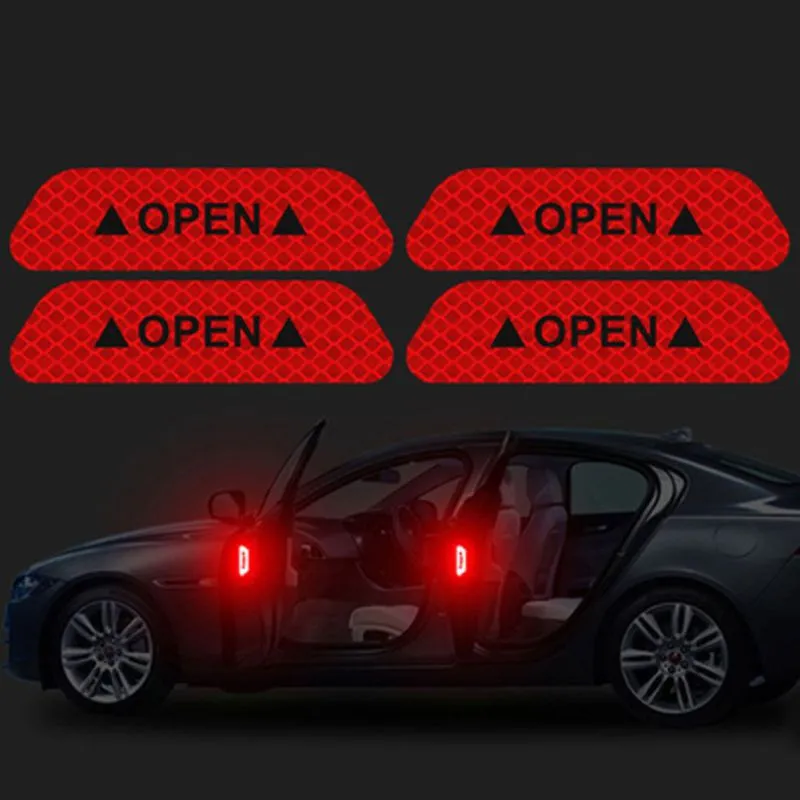 Leadwolf 4PCS Reflective Open Warning Stickers for Car Door, Night