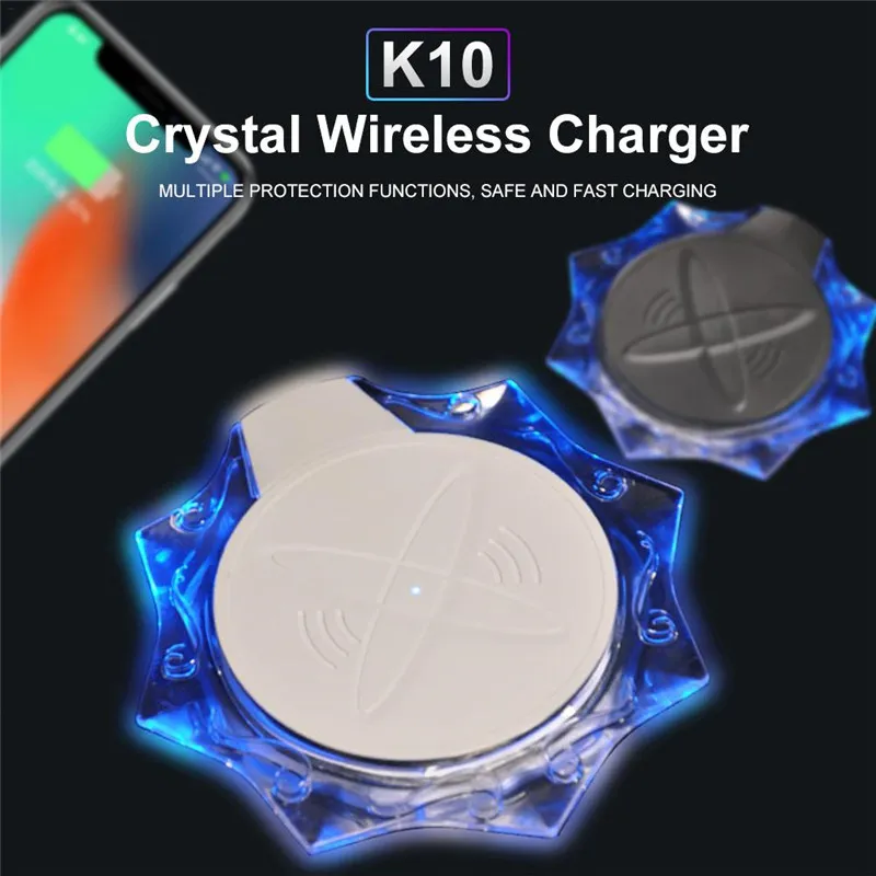 K10 cristal sem fio Encargo Pad 5W QI sem fio Carregador Rápido Para Samsung Para iPhone Huawei P30 Pro grátis
