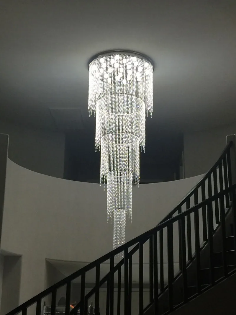 Belo e elegante novo design Long moderno cristal candelabro LED luz 5 camadas Luxo hotel lobby candelabros
