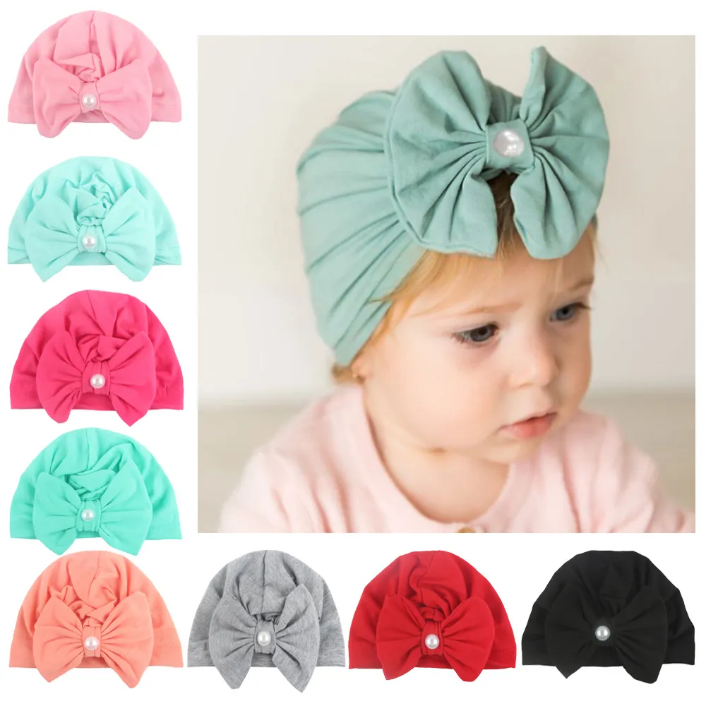 carino Pearl Bowknotted Indian Hat Bandane neonate bambini turbante fascia per capelli fasce per capelli accessori per bambini headwrap