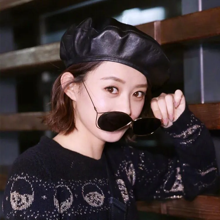 4333 Lady\'s Soft Pu Leather Beret Cap Women\'s Winter Beret Flat Hat Cute FEOYA Women Leather Beret Cap Fashion French Beret Hat  main image 4
