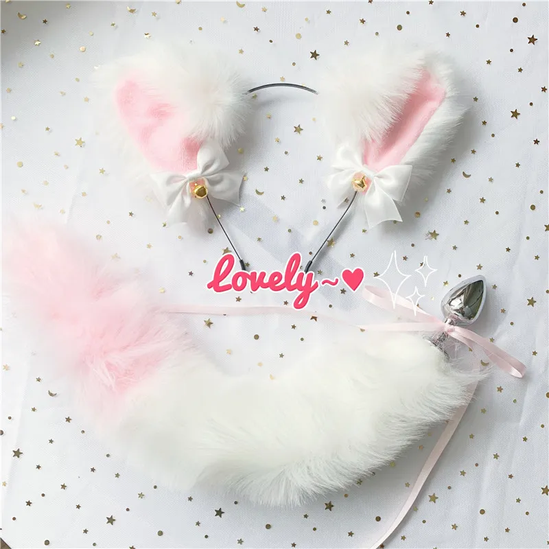 Cute Soft Neko Ears Headbands Faux Fox Tail Metal Butt Anal Plug Erotic Anime Cosplay Accesorios Juguetes sexuales para adultos para parejas Y200421