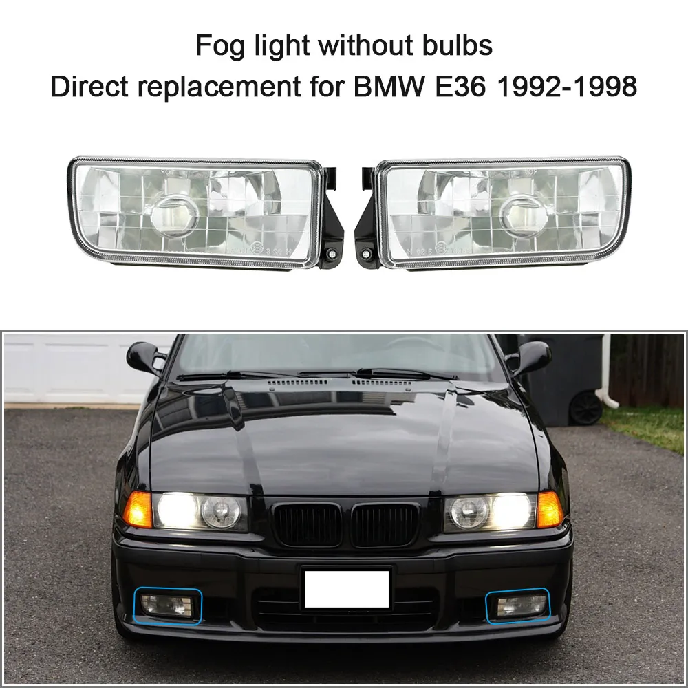 Freeshipping 1 Pair Left & Right Front Fog Light H1 Base without Bulbs Replacement Kit for BMW E36 1992-1998