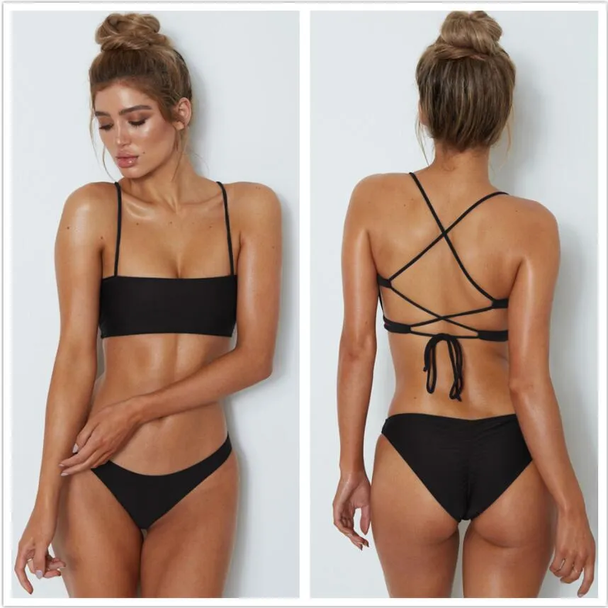 Sexy Cross Strap Up Bikini For Women Solid Color Swimwear With Pad, Tube  Dress, And Euro/US Size Options From Conniejersey, $14.51