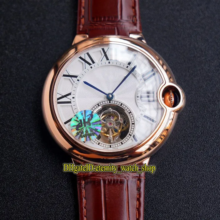 JH Top wersja 42mm W6920001 Real Tourbillon Automatyczne białe wybieranie WGBB0017 Męskie zegarek Sapphire 18K Rose Gold Case Skórzane zegarki
