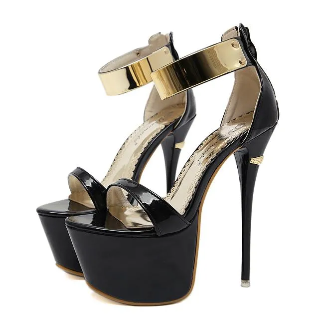 16cm Sexy luxury designer shoes nude gold strap platform ultra high heel sandals size 35 to 40