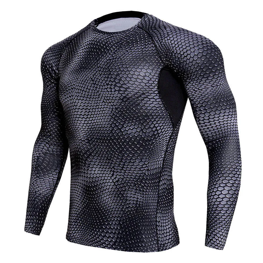 Mens Training Tight Set Round Neck Long Sleeve Sports Fitness