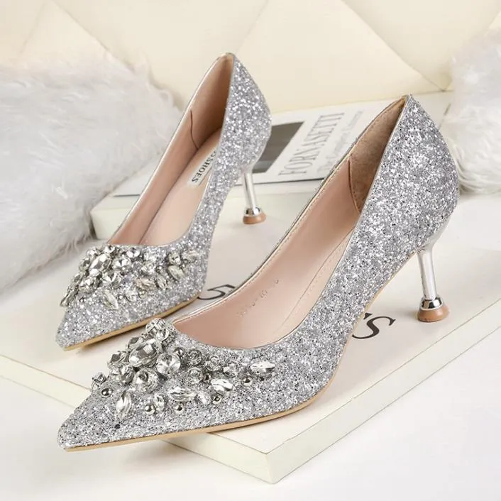 Luxury Glitter Crystal Rhinestone Kitten Heel Pumps 6cm, Silver & Gold,  Perfect For Bridal, Wedding, Gold Sequin Prom Dress Available In Sizes 34  40 From Niunian, $33.77 | DHgate.Com
